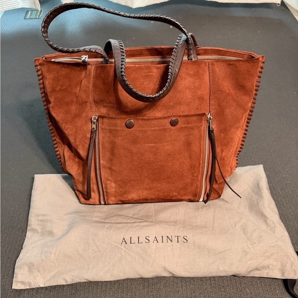 All Saints Handbags - All Saints Brown Suede Tote Bag